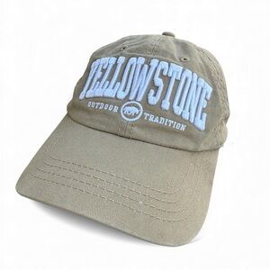 Yellowstone National Park baseball cap with white embroidered text and a bison